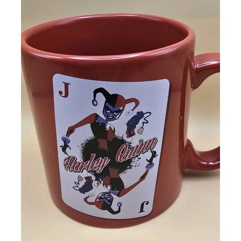 DC Comics Harley Quinn "J" Playing Card Design Coffee Mug - Red Ceramic Cup 2014